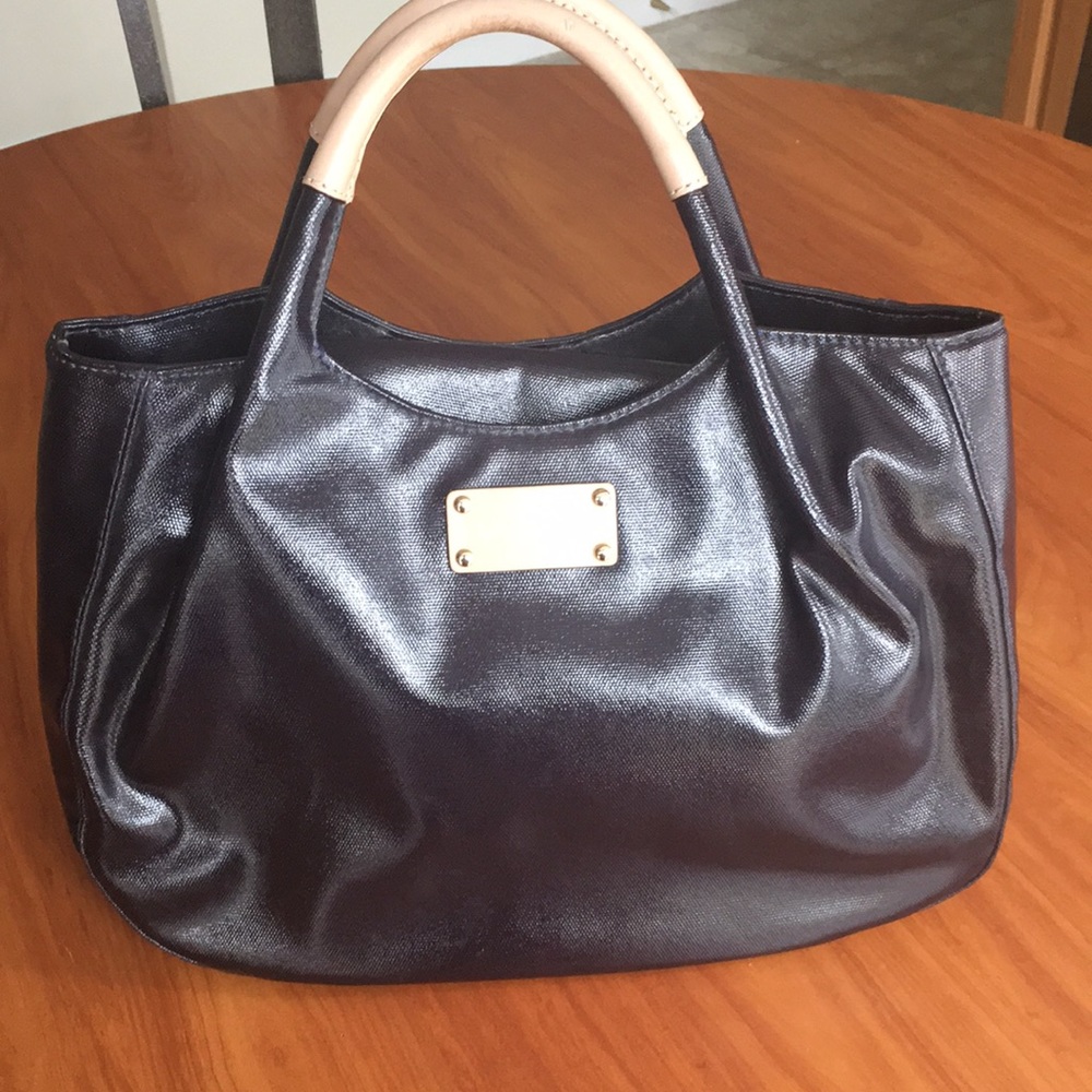 Classic Black Tote Bag with Cream Handles